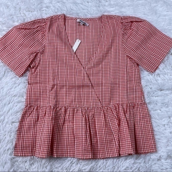 New Madewell Crossover Peplum Top Gingham - Picture 3 of 8